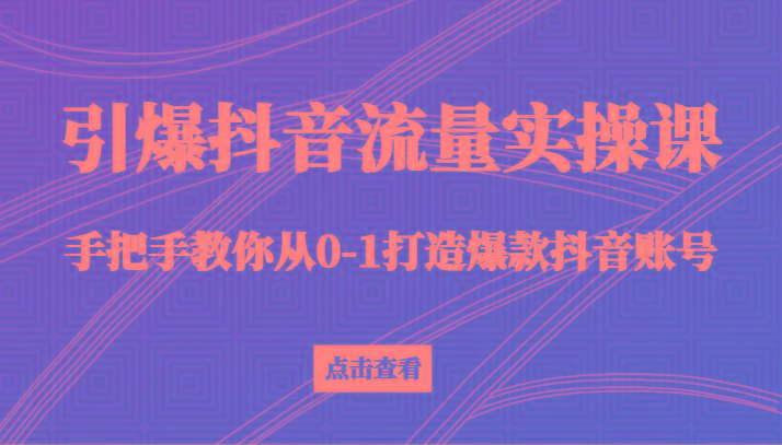 引爆抖音流量实操课，手把手教你从0-1打造爆款抖音账号(27节课)-金易项目网