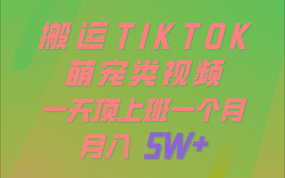 一键搬运TIKTOK萌宠类视频，一部手机即可操作，所有平台均可发布 轻松月入5W+-金易项目网