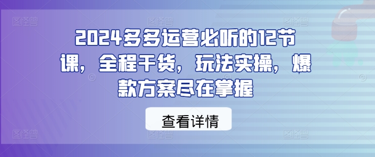 2024多多运营必听的12节课，全程干货，玩法实操，爆款方案尽在掌握-金易项目网