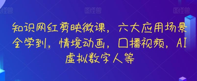 知识网红剪映微课，六大应用场景全学到，情境动画，囗播视频，AI虚拟数字人等-金易项目网
