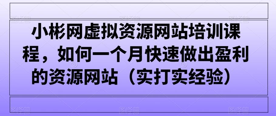 小彬网虚拟资源网站培训课程，如何一个月快速做出盈利的资源网站(实打实经验)-金易项目网