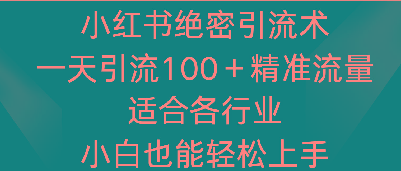 小红书绝密引流术，一天引流100＋精准流量，适合各个行业，小白也能轻松上手-金易项目网