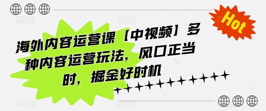 海外内容运营课【中视频】多种内容运营玩法，风口正当时，掘金好时机-金易项目网