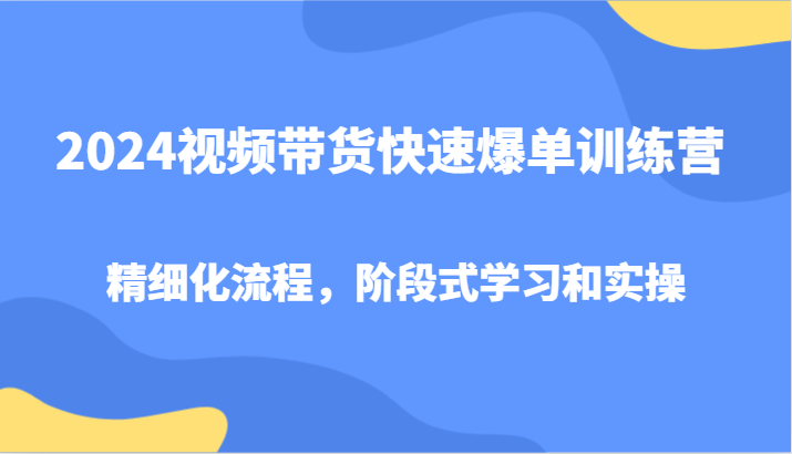 2024视频带货快速爆单训练营，精细化流程，阶段式学习和实操-金易项目网