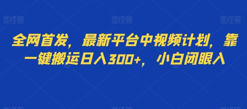 全网首发，最新平台中视频计划，靠一键搬运日入300+，小白闭眼入-金易项目网
