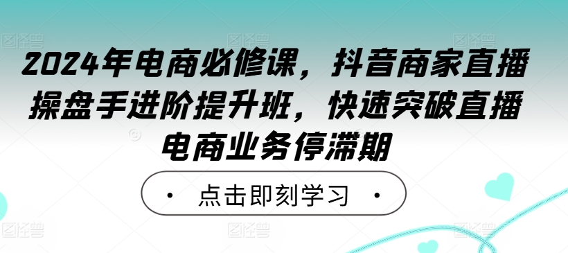 2024年电商必修课，抖音商家直播操盘手进阶提升班，快速突破直播电商业务停滞期-金易项目网