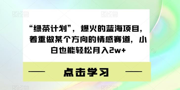 “绿茶计划”，爆火的蓝海项目，着重做某个方向的情感赛道，小白也能轻松月入2w+【揭秘】-金易项目网