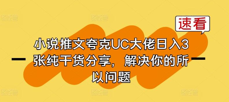 小说推文夸克UC大佬日入3张纯干货分享，解决你的所以问题-金易项目网