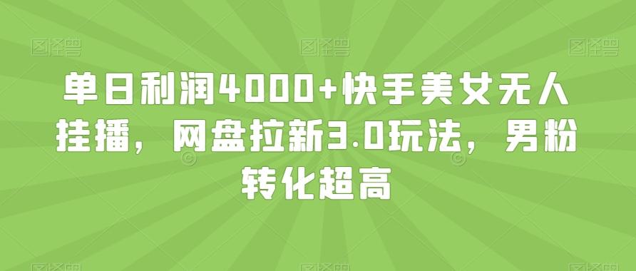 单日利润4000+快手美女无人挂播，网盘拉新3.0玩法，男粉转化超高【揭秘】-金易项目网
