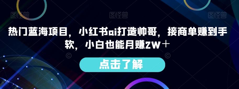热门蓝海项目，小红书ai打造帅哥，接商单赚到手软，小白也能月赚2W＋-金易项目网
