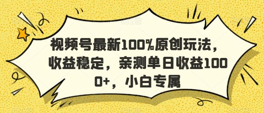 视频号最新100%原创玩法，收益稳定，亲测单日收益1000+，小白专属【揭秘】-金易项目网