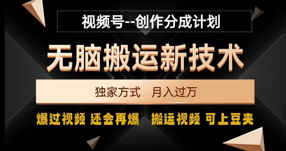 视频号无脑搬运新技术，破原创壕流量，独家方式，爆过视频，还会再爆【揭秘】-金易项目网