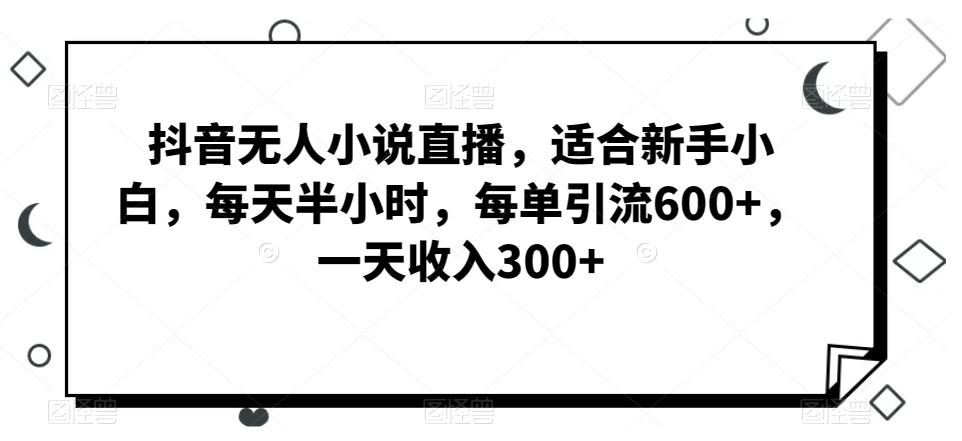 抖音无人小说直播，适合新手小白，每天半小时，每单引流600+，一天收入300+-金易项目网