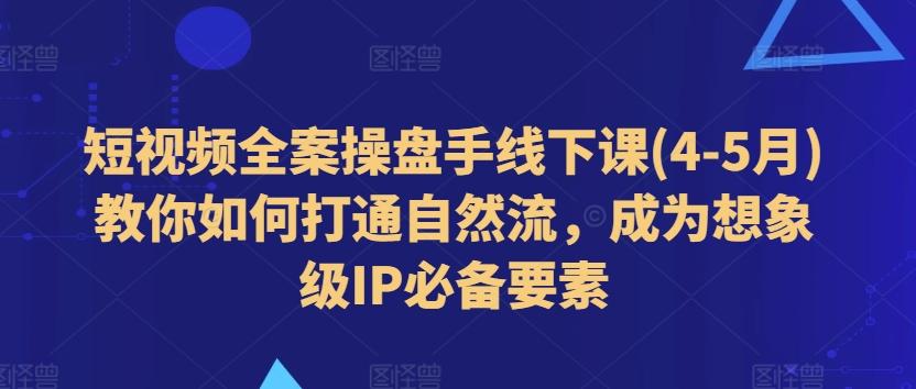短视频全案操盘手线下课(4-5月)教你如何打通自然流，成为想象级IP必备要素-金易项目网