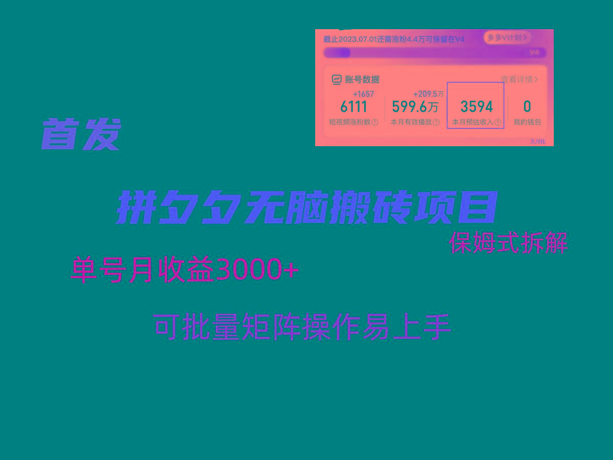 拼夕夕无脑搬砖，单号稳定收益3000+，保姆式拆解-金易项目网