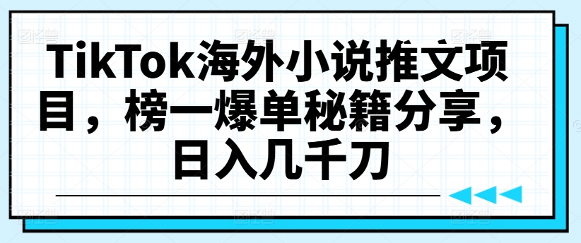 TikTok海外小说推文项目，榜一爆单秘籍分享，日入几千刀-金易项目网