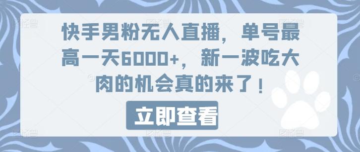 快手男粉无人直播，单号最高一天6000+，新一波吃大肉的机会真的来了-金易项目网