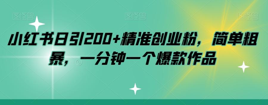 小红书日引200+精准创业粉，简单粗暴，一分钟一个爆款作品【揭秘】-金易项目网