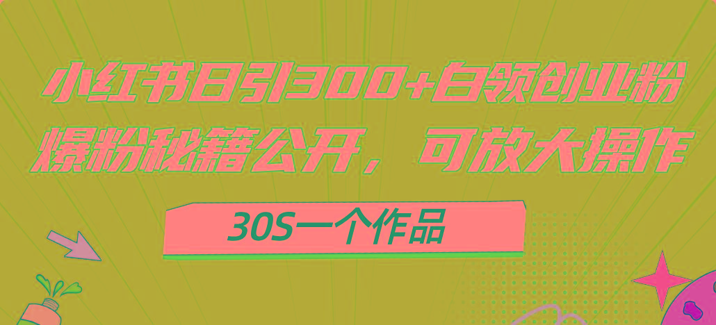 小红书日引300+高质白领创业粉，可放大操作，爆粉秘籍！30s一个作品-金易项目网
