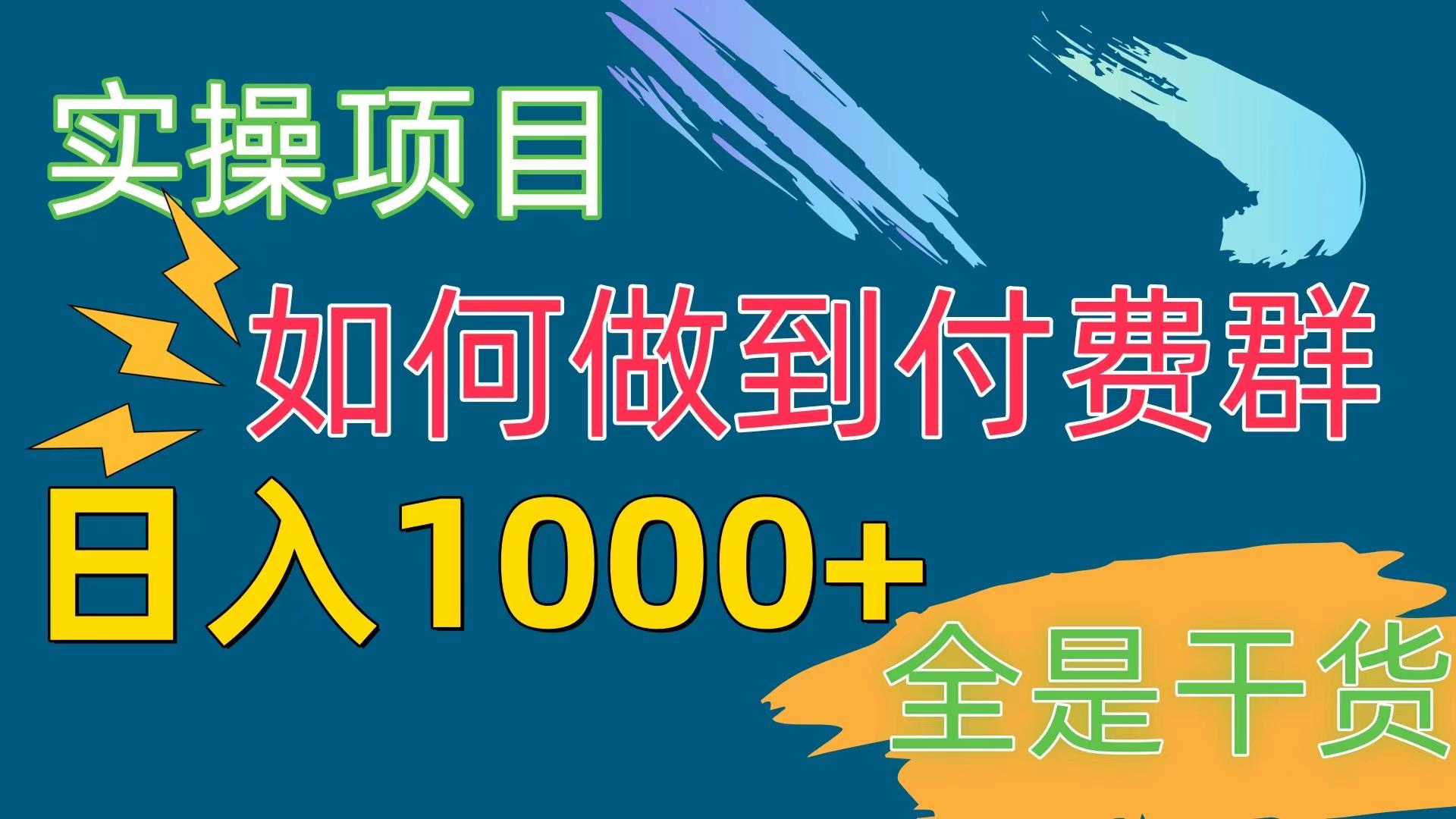 [实操项目]付费群赛道，日入1000+-金易项目网