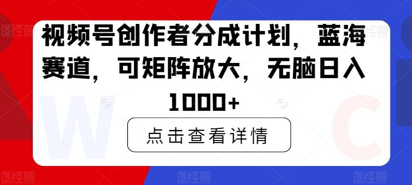 视频号创作者分成计划，蓝海赛道，可矩阵放大，无脑日入1000+-金易项目网