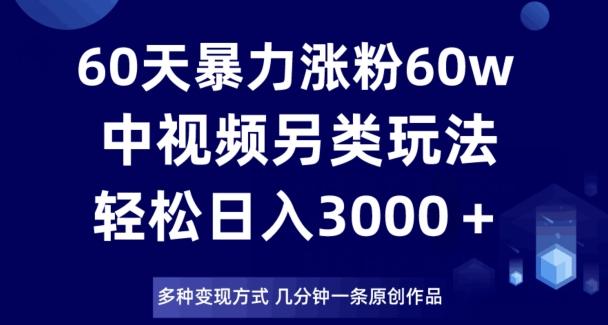 60天暴力涨粉60W，中视频另类玩法，日入3000＋，几分钟一条原创作品多种变现方式-金易项目网
