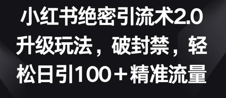 小红书绝密引流术2.0升级玩法，破封禁，轻松日引100+精准流量【揭秘】-金易项目网