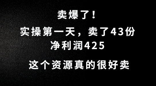 这个资源，需求很大，实操第一天卖了43份，净利润425【揭秘】-金易项目网