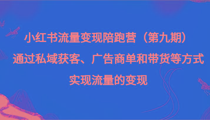 小红书流量变现陪跑营（第九期）通过私域获客、广告商单和带货等方式实现流量变现-金易项目网