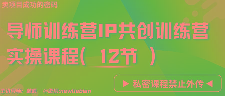 导师训练营3.0IP共创训练营私密实操课程(12节)-卖项目的密码成功秘诀-金易项目网