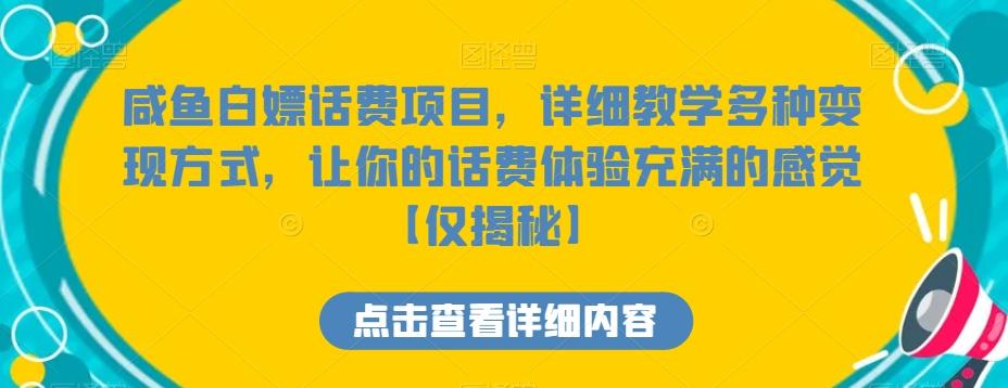 咸鱼白嫖话费项目，详细教学多种变现方式，让你的话费体验充满的感觉【仅揭秘】-金易项目网