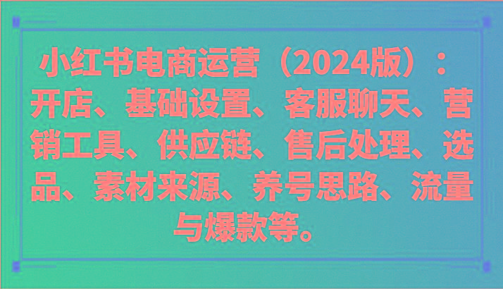 小红书电商运营(2024版)：开店、设置、供应链、选品、素材、养号、流量与爆款等-金易项目网