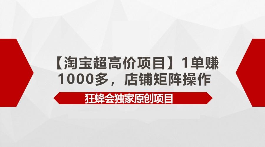 【淘宝超高价项目】1单赚1000多，店铺矩阵操作-金易项目网