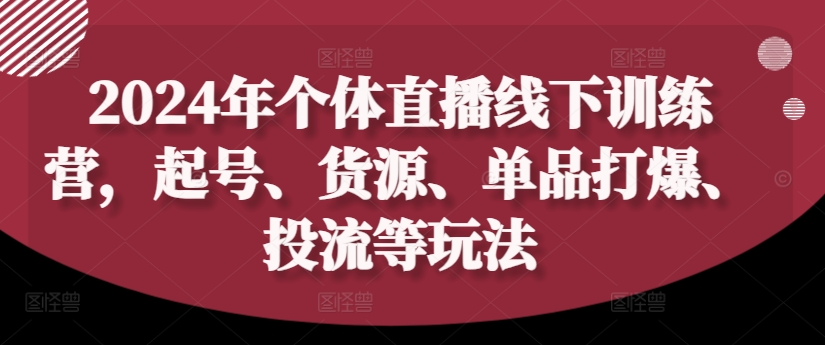 2024年个体直播训练营，起号、货源、单品打爆、投流等玩法-金易项目网