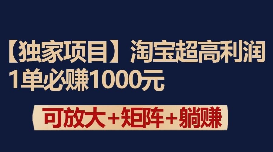 独家淘宝超高利润项目：1单必赚1000元，可放大可矩阵操作-金易项目网