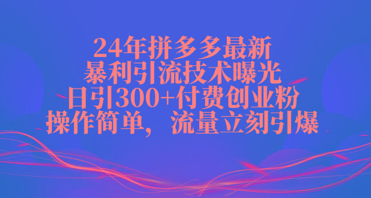 24年拼多多最新暴利引流技术曝光，日引300+付费创业粉，操作简单，流量…-金易项目网