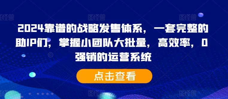 2024靠谱的战略发售体系，一套完整的助IP们，掌握小团队大批量，高效率，0 强销的运营系统-金易项目网