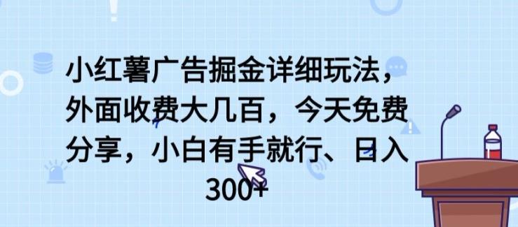 小红薯广告掘金详细玩法，外面收费大几百，小白有手就行，日入300+【揭秘】-金易项目网