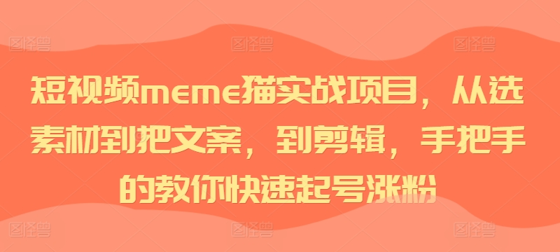 短视频meme猫实战项目，从选素材到把文案，到剪辑，手把手的教你快速起号涨粉-金易项目网