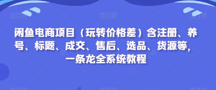 闲鱼电商项目(玩转价格差)含注册、养号、标题、成交、售后、选品、货源等，一条龙全系统教程-金易项目网