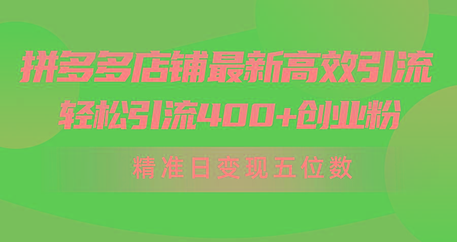 (10041期)拼多多店铺最新高效引流术，轻松引流400+创业粉，精准日变现五位数！-金易项目网