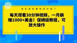 每天观看30分钟视频，一月躺赚1000+美金！保姆级教程，可放大操作【揭秘】-金易项目网