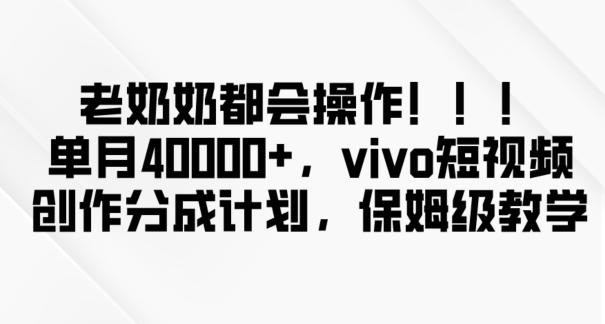 老奶奶都会操作，新平台无脑操作，单月40000+，vivo短视频创作分成计划【揭秘】-金易项目网