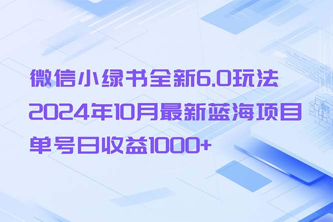 微信小绿书全新6.0玩法，2024年10月最新蓝海项目，单号日收益1000+-金易项目网