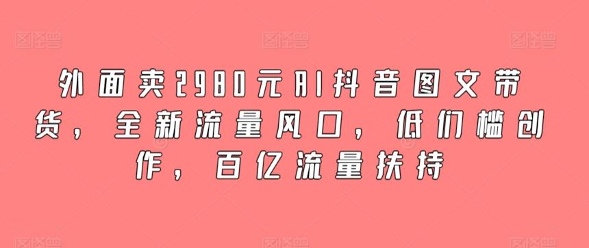 外面卖2980元AI抖音图文带货，全新流量风口，低们槛创作，百亿流量扶持-金易项目网