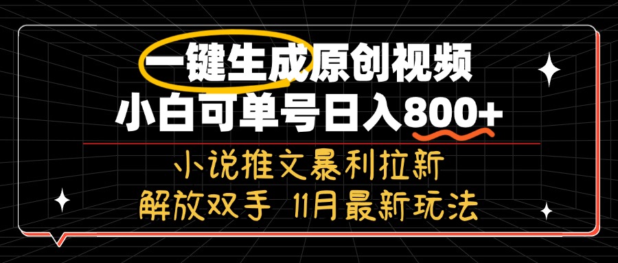 11月最新玩法小说推文暴利拉新，一键生成原创视频，小白可单号日入800+…-金易项目网