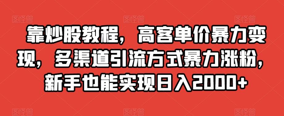 靠炒股教程，高客单价暴力变现，多渠道引流方式暴力涨粉，新手也能实现日入2000+【揭秘】-金易项目网