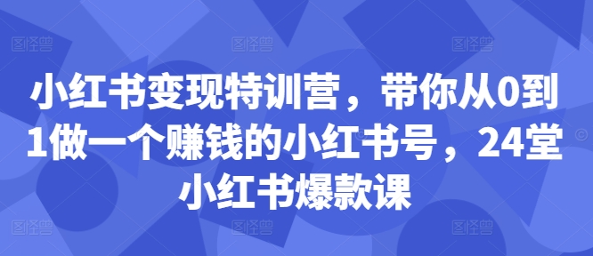 小红书变现特训营，带你从0到1做一个赚钱的小红书号，24堂小红书爆款课-金易项目网