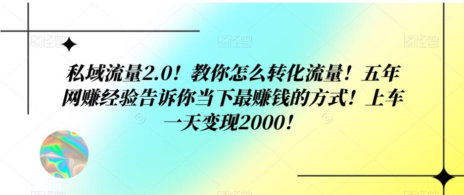 私域流量2.0！教你怎么转化流量！五年网赚经验告诉你当下最赚钱的方式！上车一天变现2000！-金易项目网
