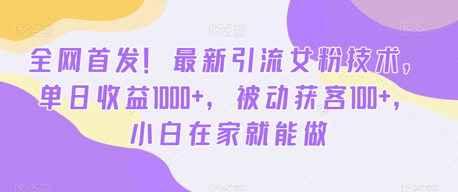 全网首发！最新引流女粉技术，单日收益1000+，被动获客100+，小白在家就能做【揭秘】-金易项目网